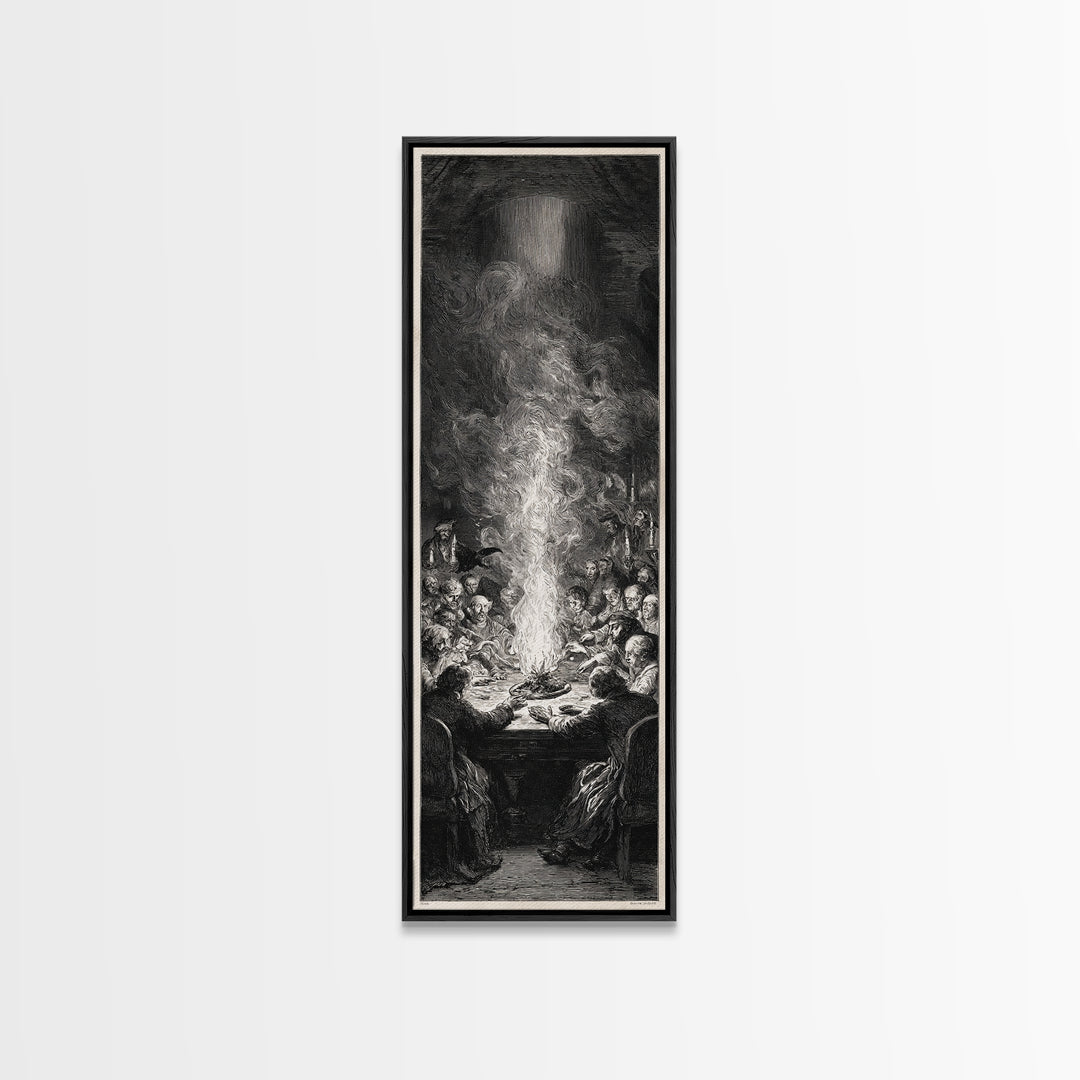 The Candlelit Seance, Gothic Engraving Art, Tall Narrow Wall Art, Gothic Horror Wall Art, Framed Canvas Print, Halloween Wall Art