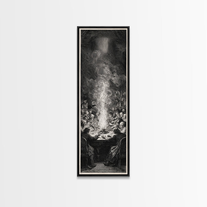 The Candlelit Seance, Gothic Engraving Art, Tall Narrow Wall Art, Gothic Horror Wall Art, Framed Canvas Print, Halloween Wall Art