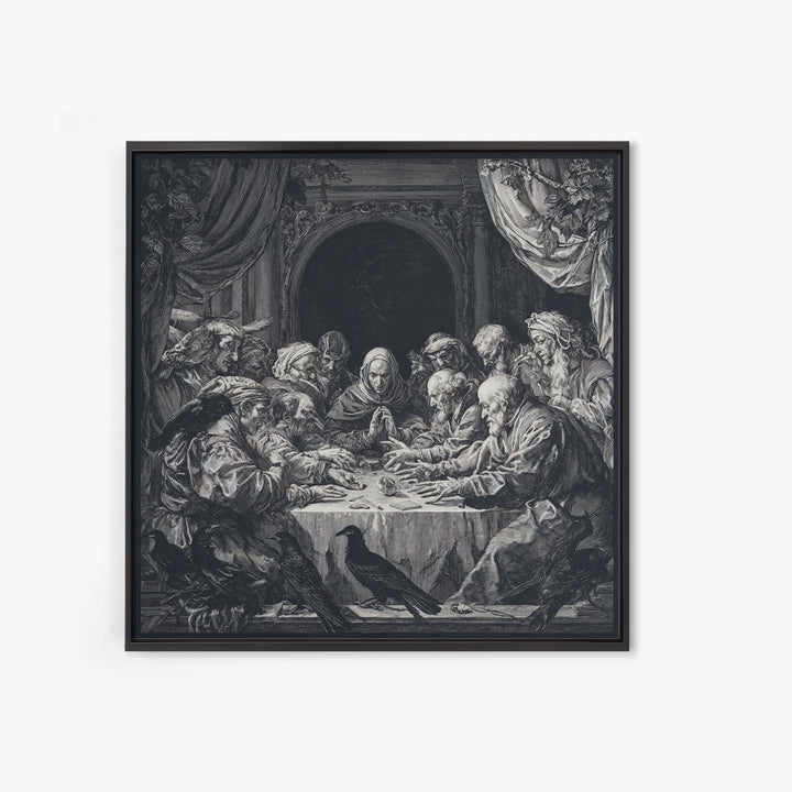 The Candlelit Seance, Renaissance Engraving Art, Square Wall Art, Dark Fantasy Wall Art, Canvas Print, Halloween Wall Art