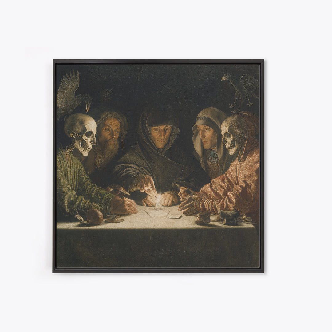 The Candlelit Seance, Danse Macabre Art, Square Wall Art, Macabre Wall Art, Framed Canvas Print, Halloween Wall Art