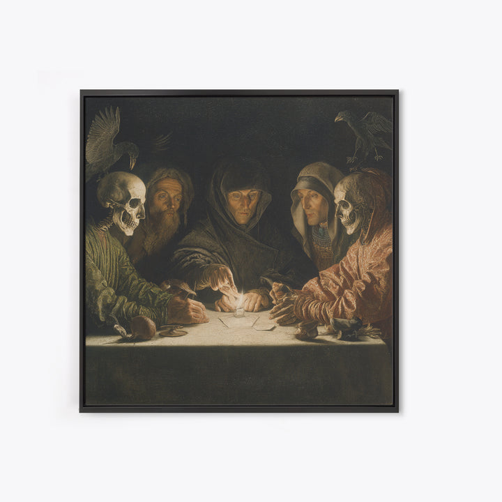 The Candlelit Seance, Danse Macabre Art, Square Wall Art, Macabre Wall Art, Framed Canvas Print, Halloween Wall Art