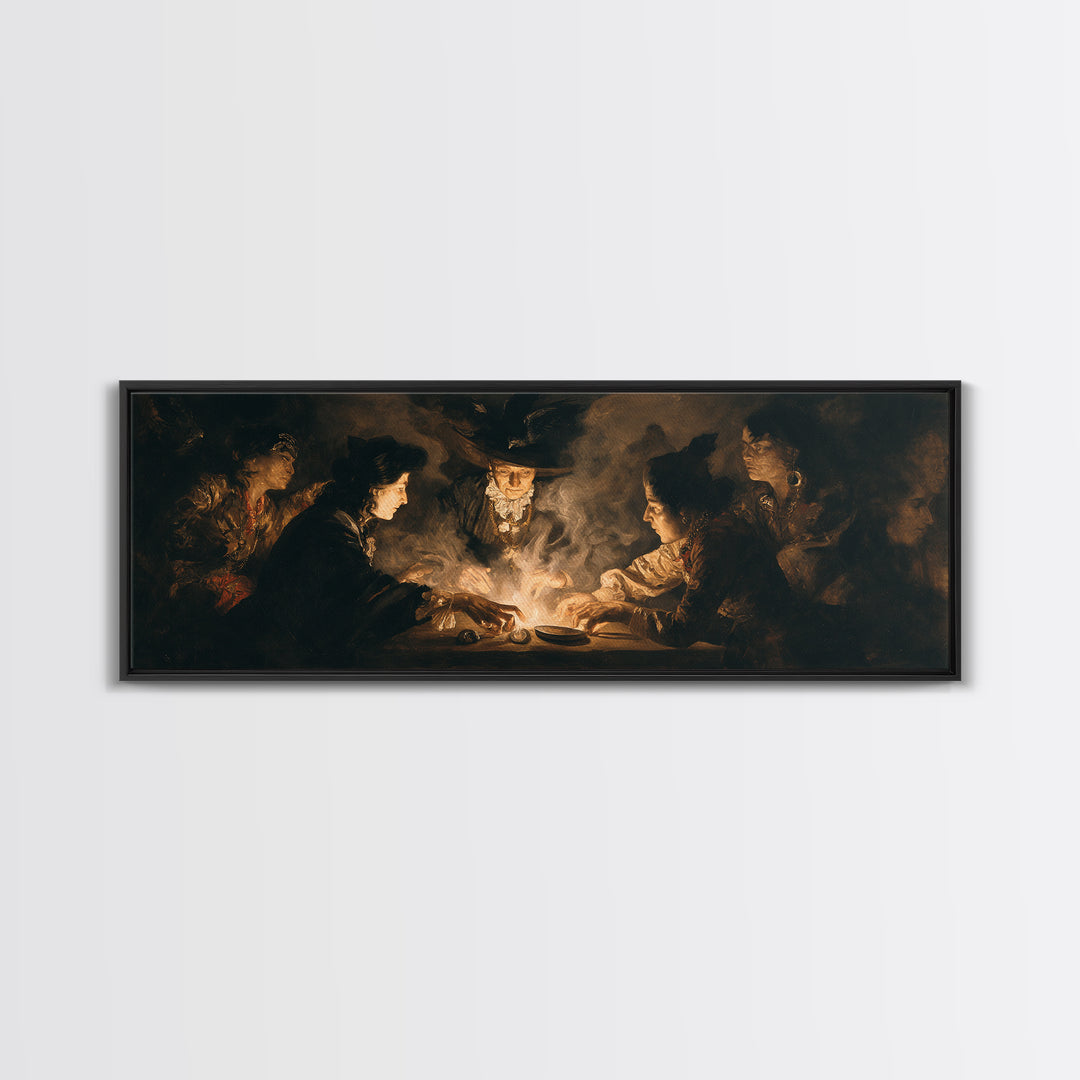 The Candlelit Seance, Dark Romantic Horror Art, Extra Wide Wall Art, Dark Fantasy Wall Art, Framed Canvas Print, Halloween Wall Art