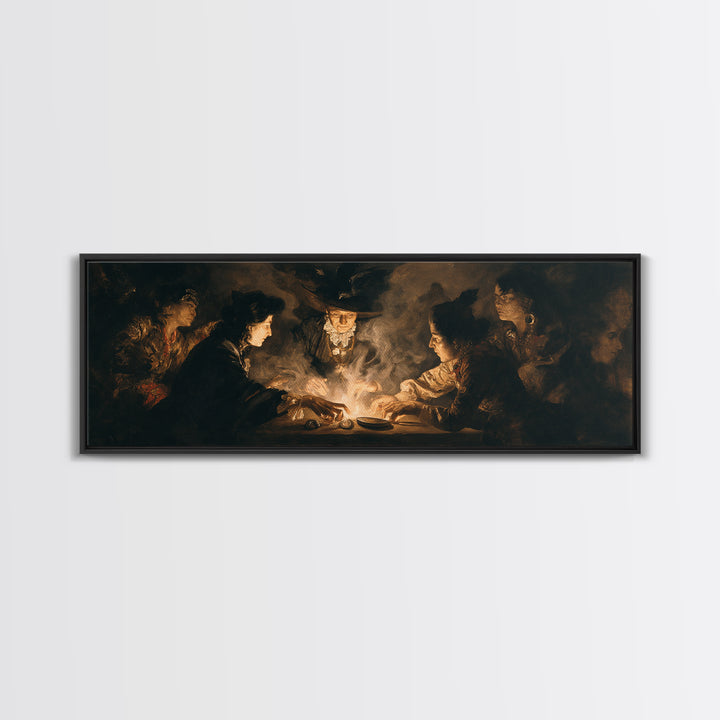 The Candlelit Seance, Dark Romantic Horror Art, Extra Wide Wall Art, Dark Fantasy Wall Art, Framed Canvas Print, Halloween Wall Art