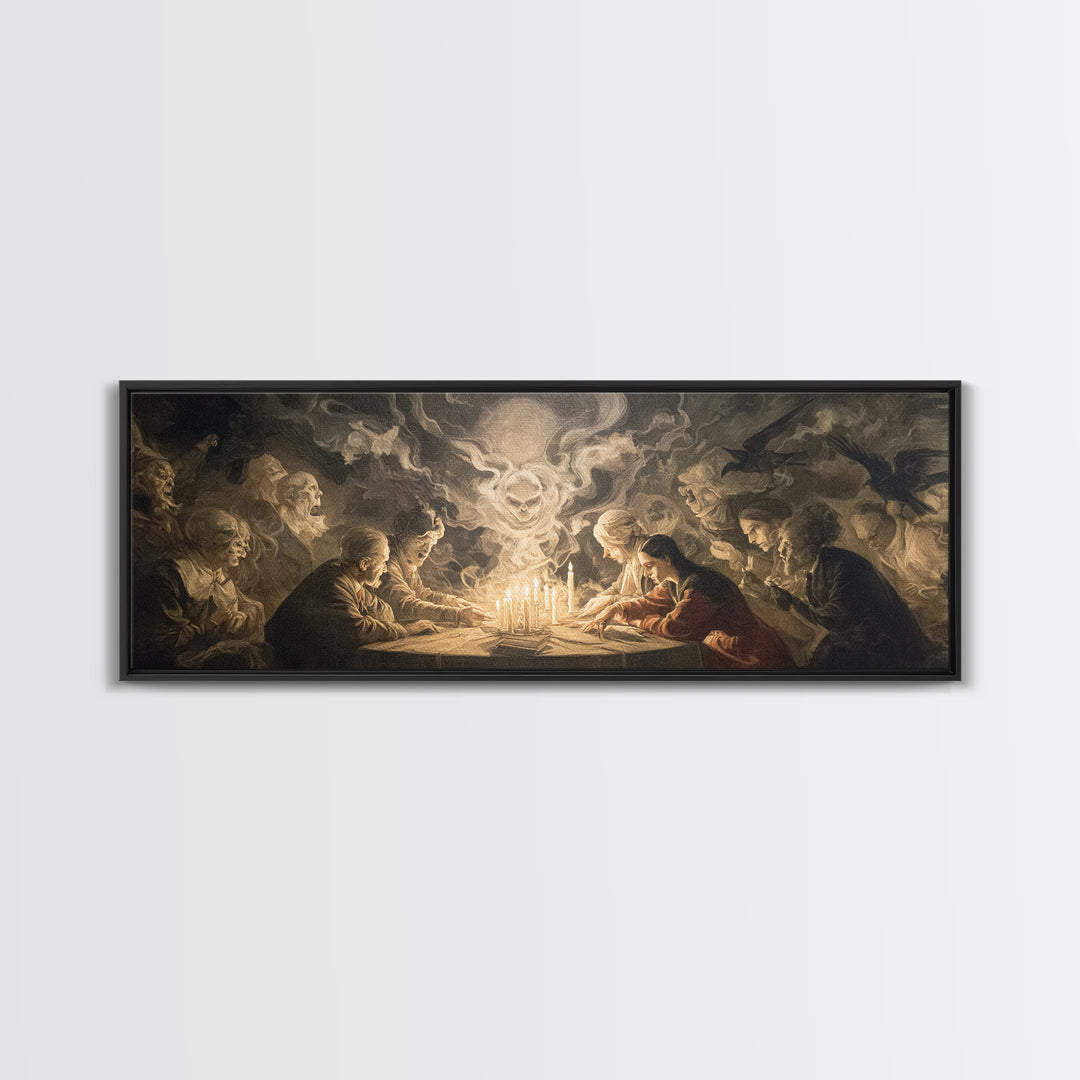The Candlelit Seance, Gothic Nightmare Art, Extra Wide Wall Art, Gothic Horror Wall Art, Canvas Print, Halloween Wall Art