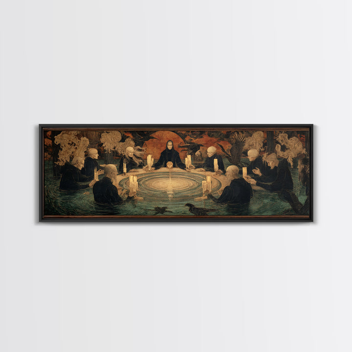 The Candlelit Seance, Symbolist Gothic Landscape, Extra Wide Wall Art, Dark Halloween Decor, Framed Canvas Print, Halloween Wall Art