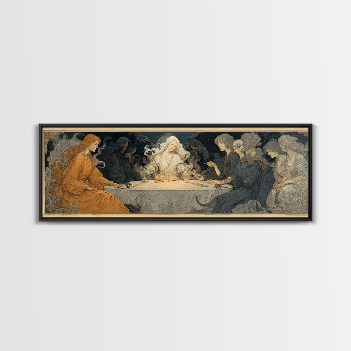 The Candlelit Seance, Symbolist Death Art, Extra Wide Wall Art, Dark Halloween Decor, Framed Canvas Print, Halloween Wall Art
