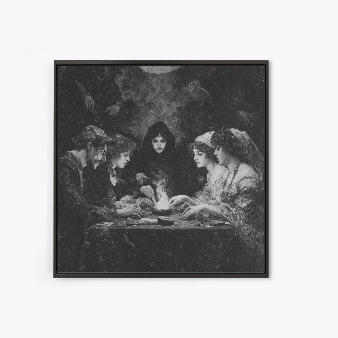 The Candlelit Seance, Dark Symbolist Art, Square Wall Art, Dark Halloween Decor, Framed Canvas Print, Halloween Wall Art