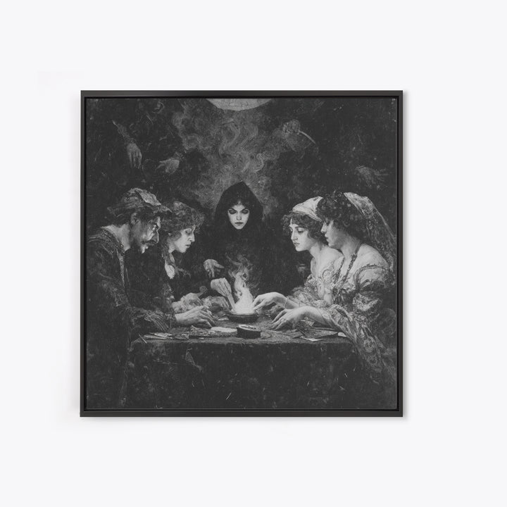 The Candlelit Seance, Dark Symbolist Art, Square Wall Art, Dark Halloween Decor, Framed Canvas Print, Halloween Wall Art