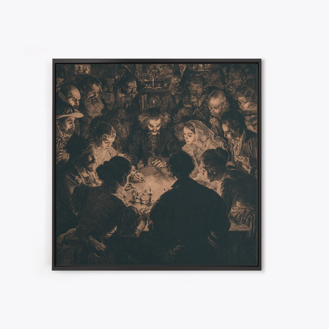 The Candlelit Seance, Symbolist Etching Art, Square Wall Art, Gothic Horror Wall Art, Canvas Print, Halloween Wall Art, Dark Fantasy Art