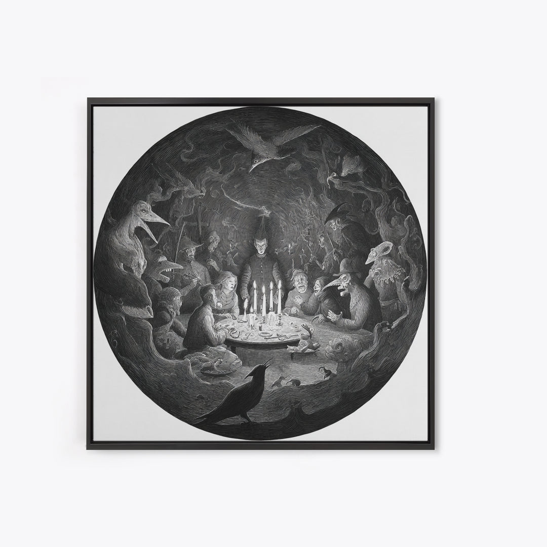 The Candlelit Seance, Expressionist Nightmare Art, Square Wall Art, Gothic Horror Wall Art, Canvas Print, Halloween Wall Art
