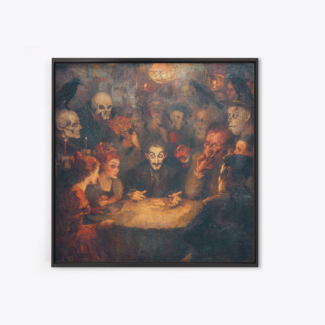 The Candlelit Seance, Grotesque Carnival Art, Square Wall Art, Dark Fantasy Wall Art, Canvas Print, Halloween Wall Art
