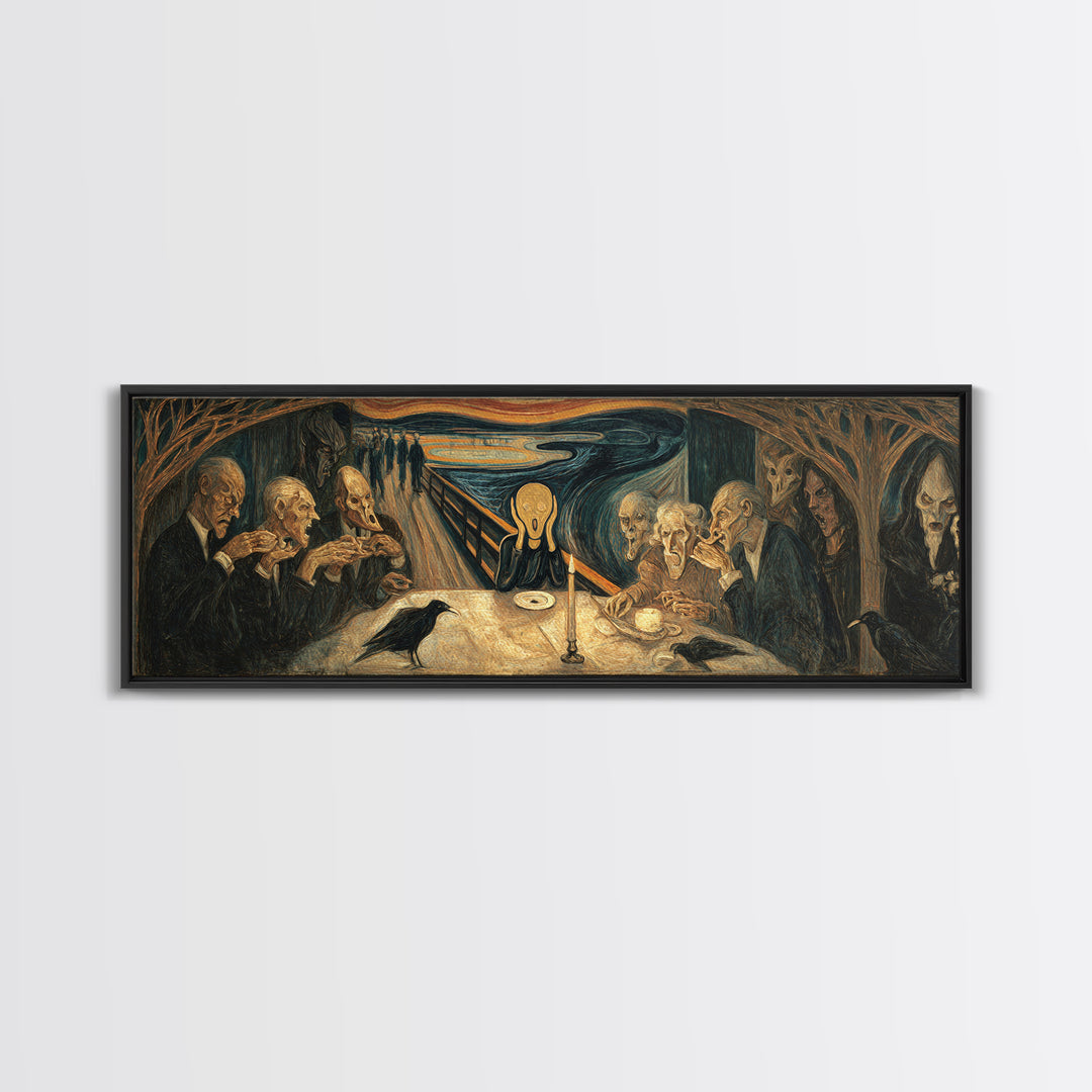The Candlelit Seance, Expressionist Gothic Art, Extra Wide Wall Art, Macabre Wall Art, Canvas Print, Halloween Wall Art, Horror Wall Art