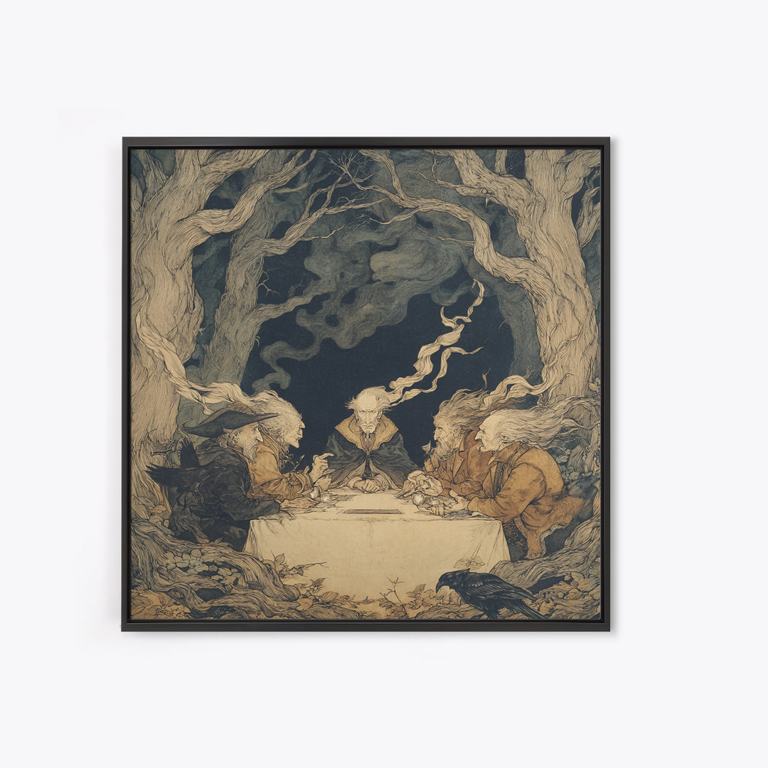 The Candlelit Seance, Gothic Storybook Art, Square Wall Art, Gothic Horror Wall Art, Canvas Print, Halloween Wall Art