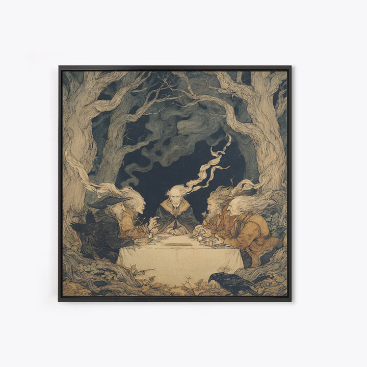 The Candlelit Seance, Gothic Storybook Art, Square Wall Art, Gothic Horror Wall Art, Canvas Print, Halloween Wall Art