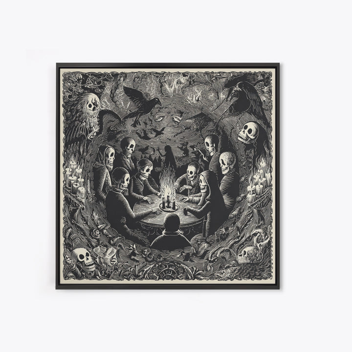 The Candlelit Seance, Macabre Folk Print Art, Square Wall Art, Dark Fantasy Wall Art, Framed Canvas Print, Halloween Wall Art