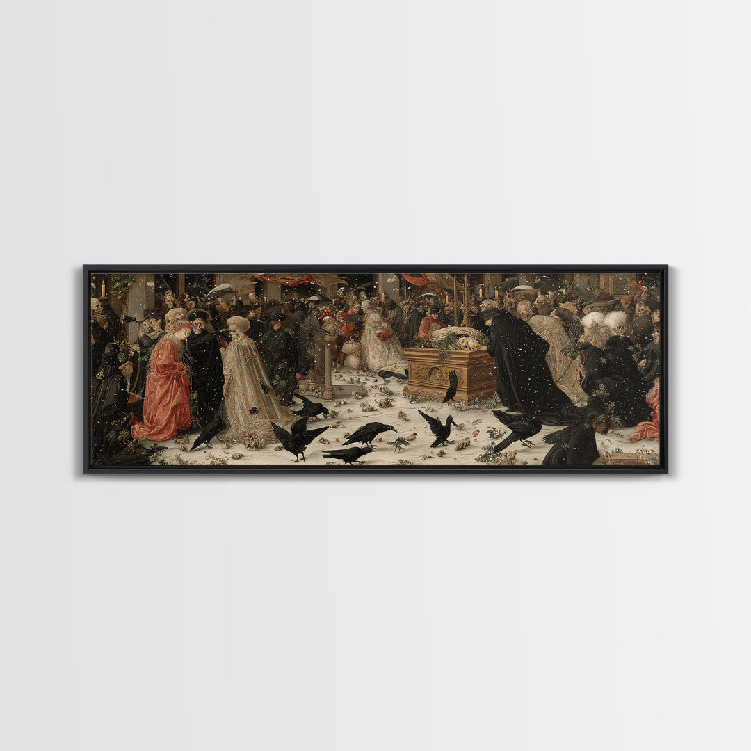 The Raven Funeral, Danse Macabre Art, Extra Wide Wall Art, Dark Halloween Decor, Canvas Print, Halloween Wall Art
