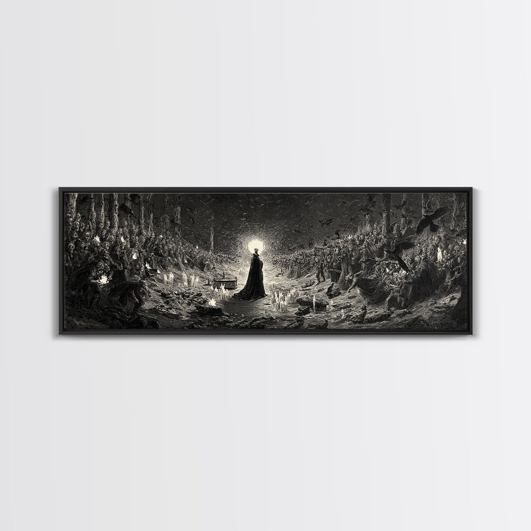 The Raven Funeral, Dark Romantic Horror Art, Extra Wide Wall Art, Gothic Horror Wall Art, Canvas Print, Halloween Wall Art