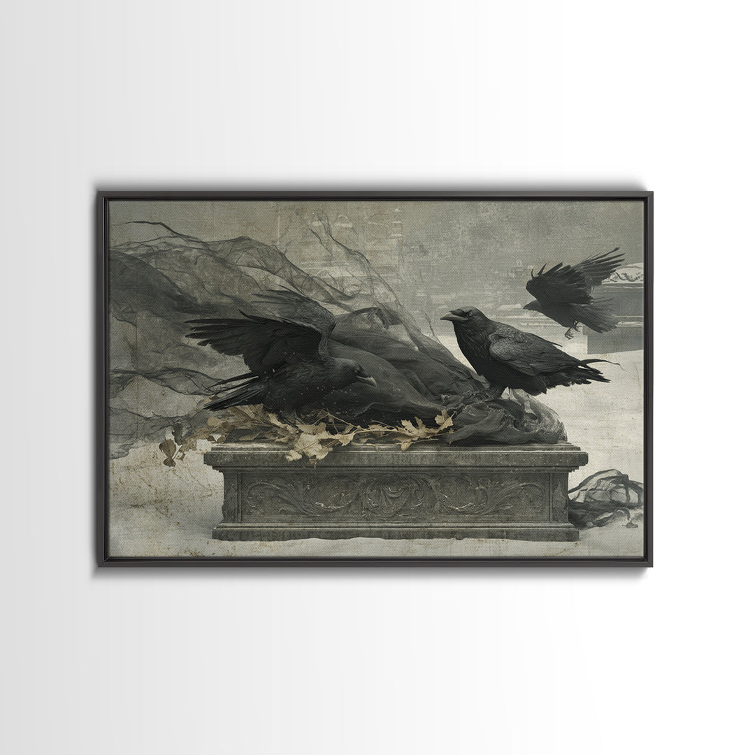 The Raven Funeral, Romantic Gothic Landscape, Landscape Wall Art, Dark Halloween Decor, Canvas Print, Halloween Wall Art