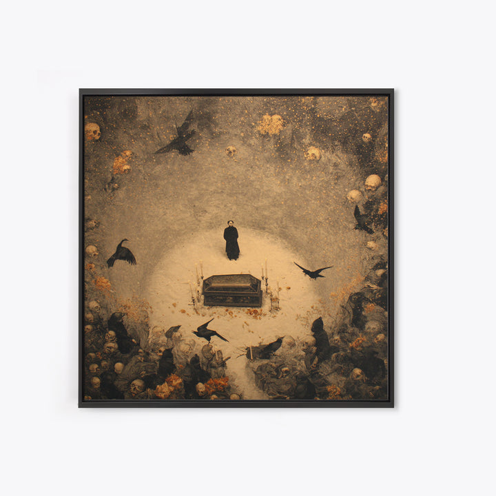 The Raven Funeral, Symbolist Dream Art, Square Wall Art, Gothic Horror Wall Art, Framed Canvas Print, Halloween Wall Art