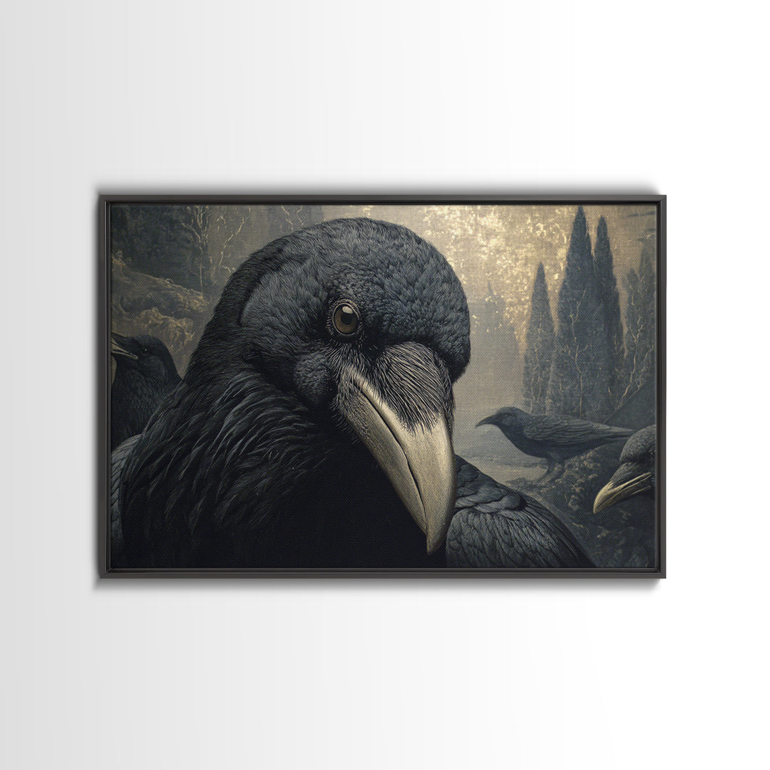 The Raven Funeral, Symbolist Gothic Landscape, Landscape Wall Art, Dark Halloween Decor, Framed Canvas Print, Halloween Wall Art