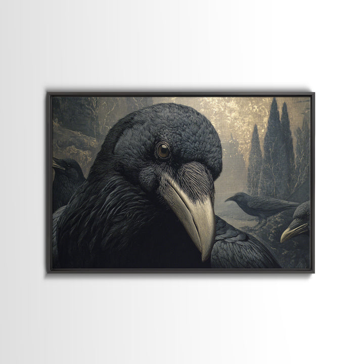 The Raven Funeral, Symbolist Gothic Landscape, Landscape Wall Art, Dark Halloween Decor, Framed Canvas Print, Halloween Wall Art