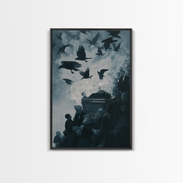 The Raven Funeral, Dark Symbolist Art, Vertical Wall Art, Dark Halloween Decor, Canvas Print, Halloween Wall Art, Horror Wall Art