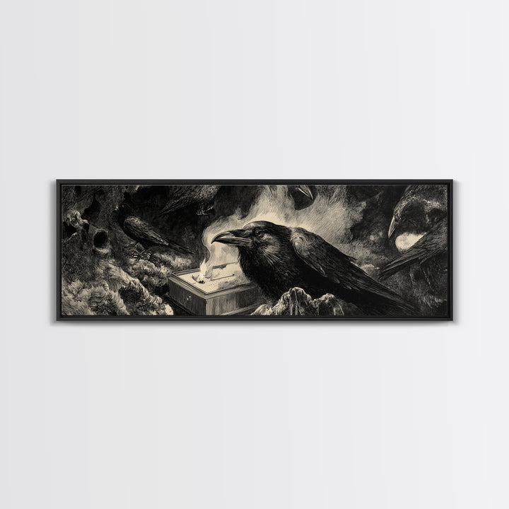The Raven Funeral, Expressionist Nightmare Art, Extra Wide Wall Art, Gothic Horror Wall Art, Canvas Print, Halloween Wall Art