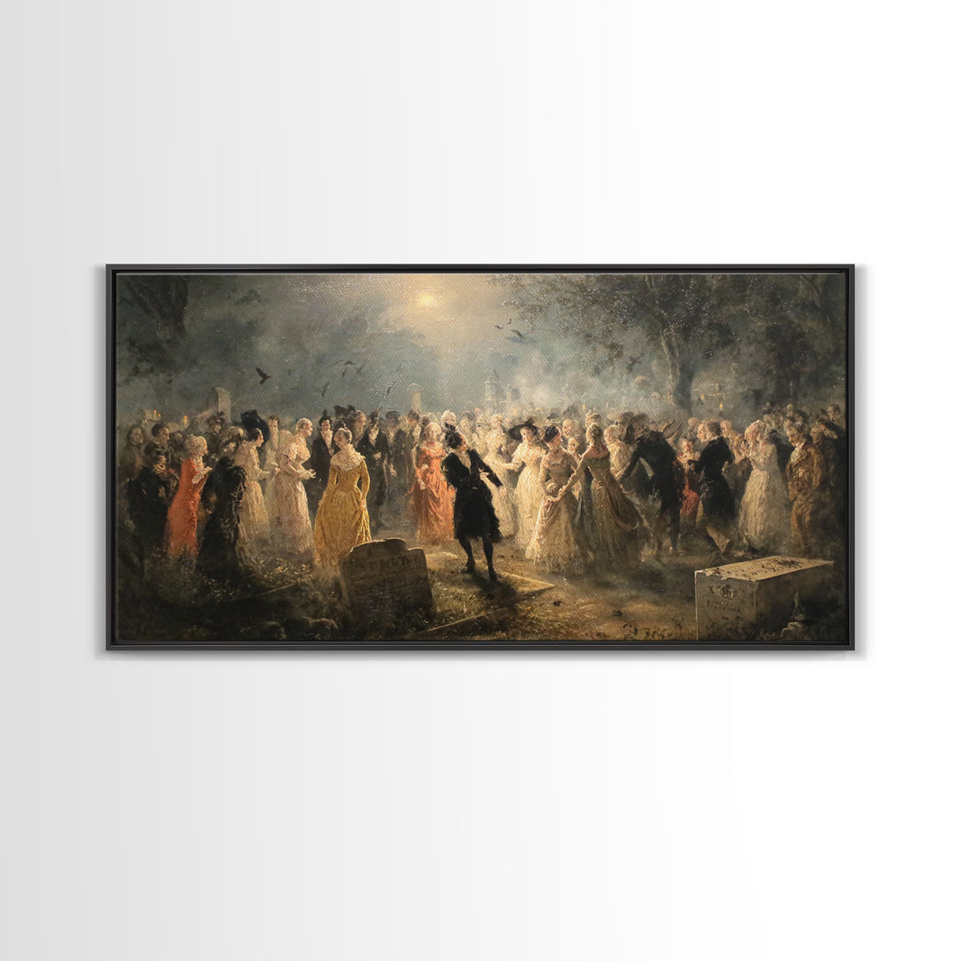 The Graveyard Dance, Dark Romantic Horror Art, Wide Panoramic Art, Macabre Wall Art, Canvas Print, Halloween Wall Art, Gothic Home Decor