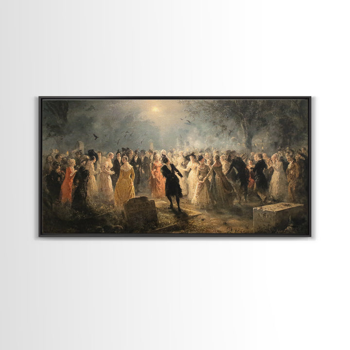 The Graveyard Dance, Dark Romantic Horror Art, Wide Panoramic Art, Macabre Wall Art, Canvas Print, Halloween Wall Art, Gothic Home Decor