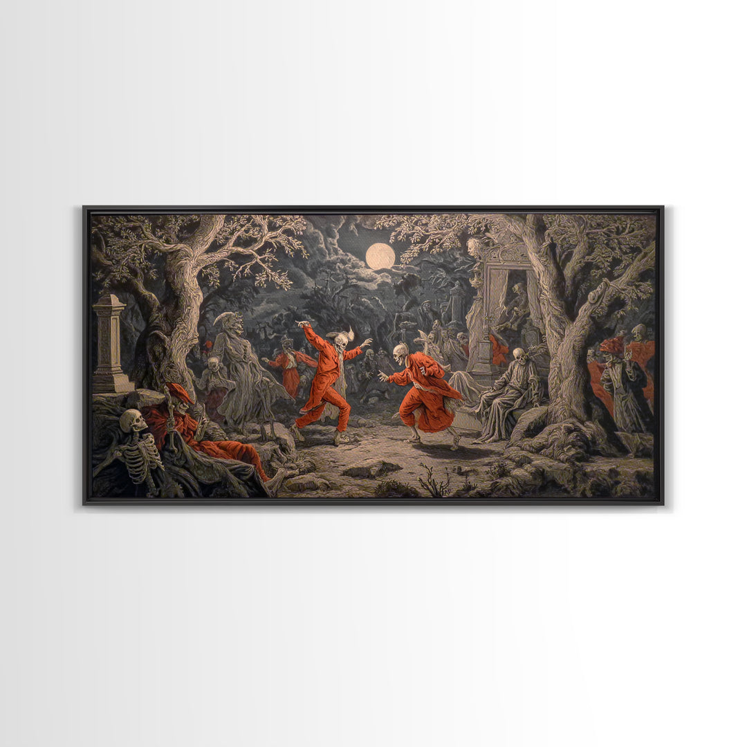 The Graveyard Dance, Gothic Nightmare Art, Wide Panoramic Art, Gothic Horror Wall Art, Canvas Print, Halloween Wall Art