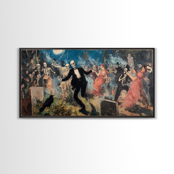 The Graveyard Dance, Grotesque Carnival Art, Wide Panoramic Art, Gothic Horror Wall Art, Canvas Print, Halloween Wall Art
