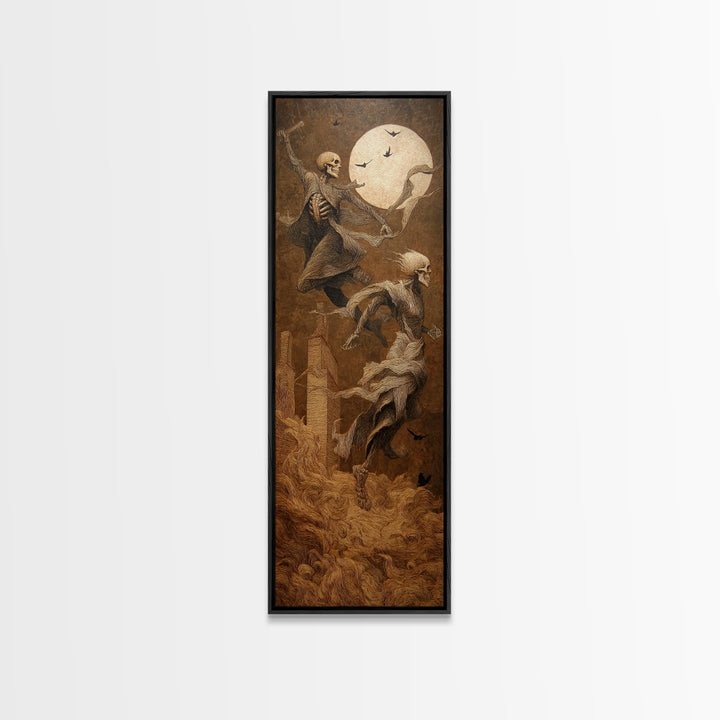 The Graveyard Dance, Surreal Apocalyptic Art, Tall Narrow Wall Art, Macabre Wall Art, Canvas Print, Halloween Wall Art