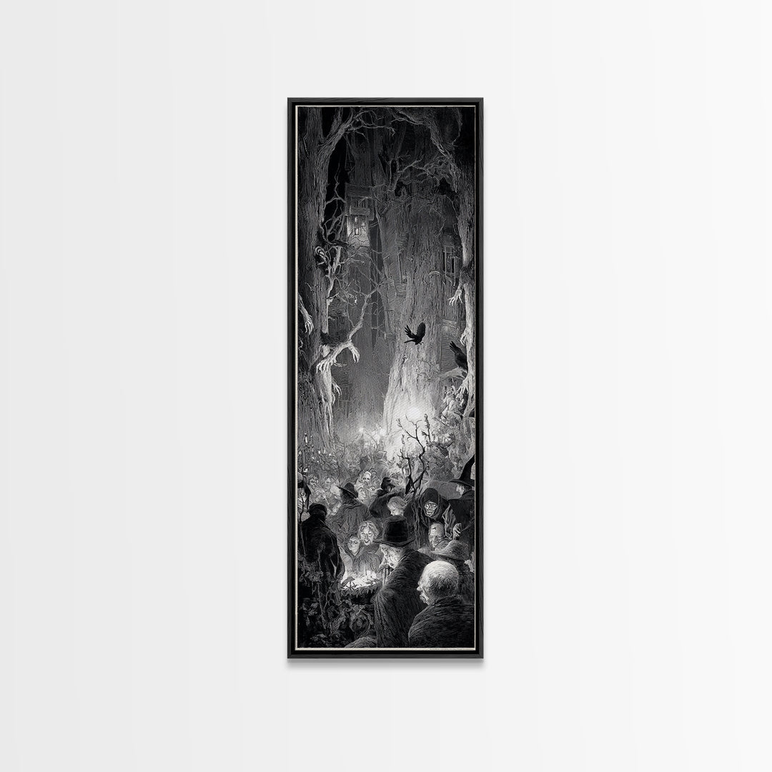 The Haunted Hayride, Gothic Engraving Art, Tall Narrow Wall Art, Macabre Wall Art, Canvas Print, Halloween Wall Art, Gothic Home Decor