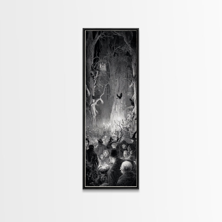The Haunted Hayride, Gothic Engraving Art, Tall Narrow Wall Art, Macabre Wall Art, Canvas Print, Halloween Wall Art, Gothic Home Decor