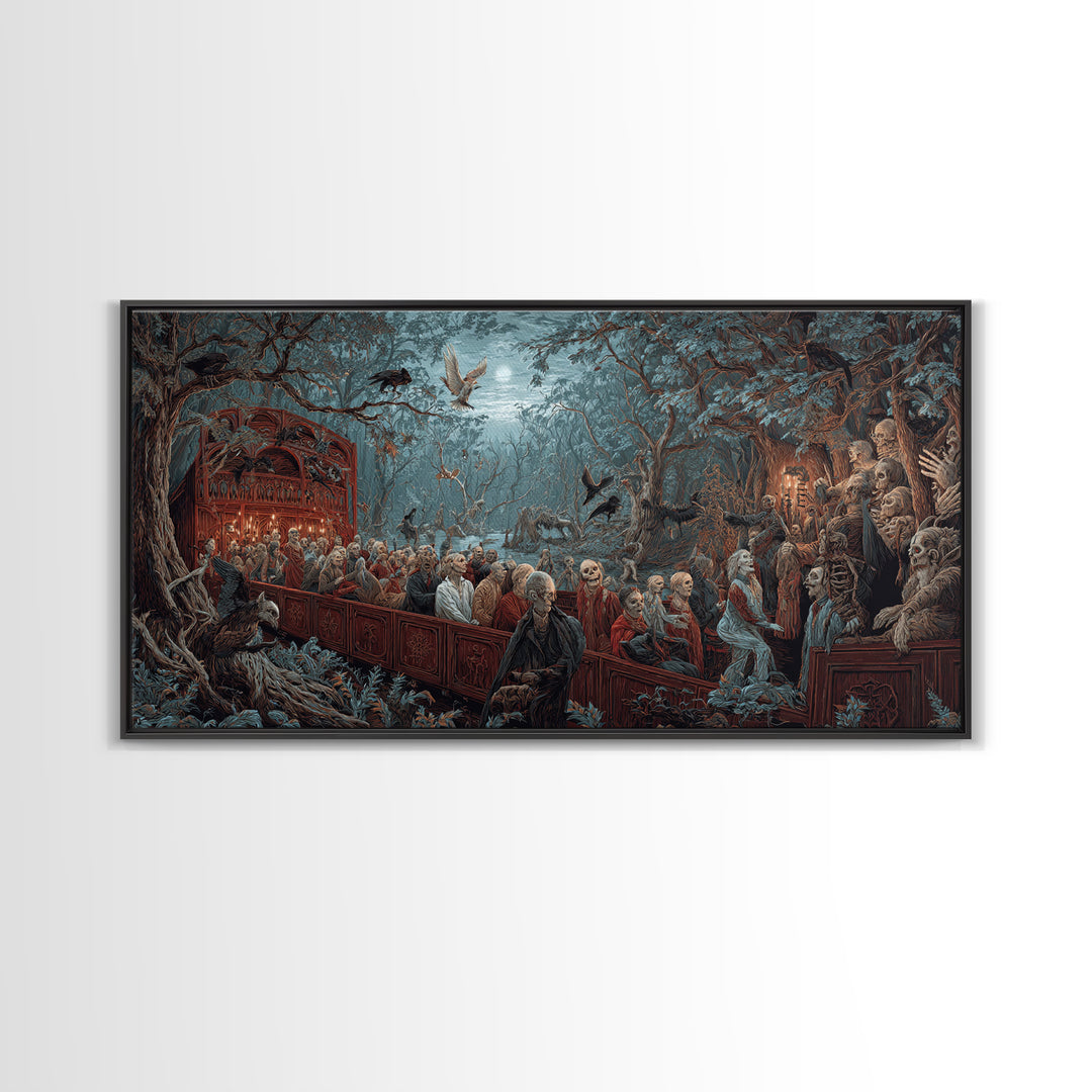 The Haunted Hayride, Medieval Grotesque Art, Wide Panoramic Art, Macabre Wall Art, Framed Canvas Print, Halloween Wall Art