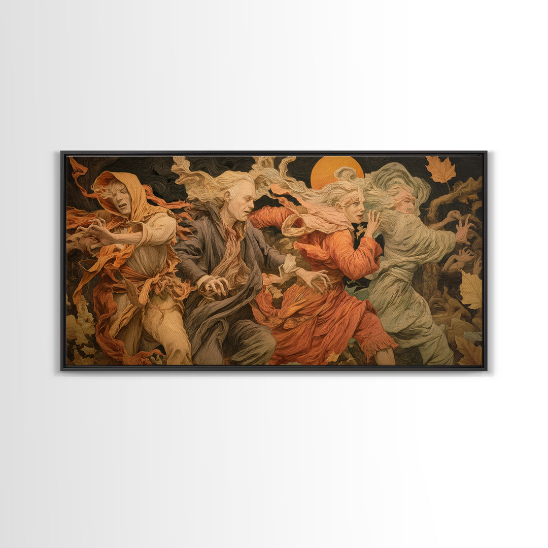 The Haunted Hayride, Dark Renaissance Art, Wide Panoramic Art, Dark Halloween Decor, Canvas Print, Halloween Wall Art