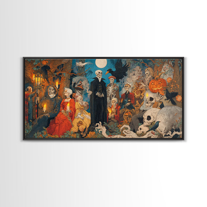 The Haunted Hayride, Danse Macabre Art, Wide Panoramic Art, Dark Fantasy Wall Art, Canvas Print, Halloween Wall Art