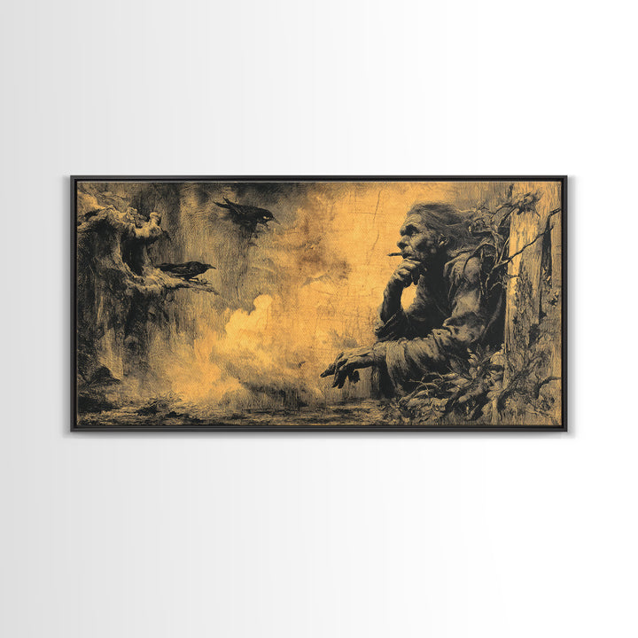 The Haunted Hayride, Baroque Witchcraft Art, Wide Panoramic Art, Dark Fantasy Wall Art, Framed Canvas Print, Halloween Wall Art