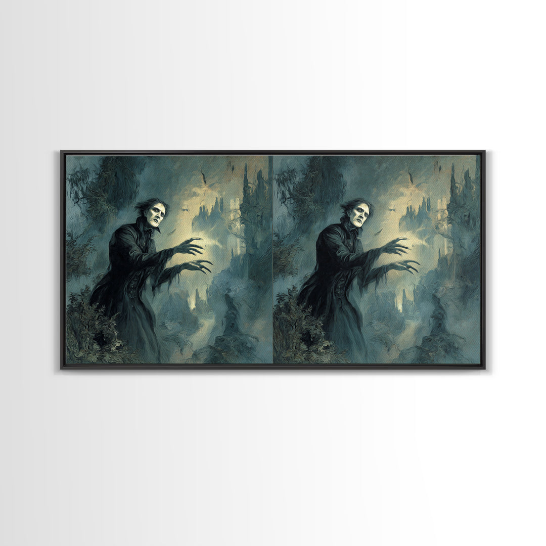 The Haunted Hayride, Symbolist Gothic Landscape, Wide Panoramic Art, Dark Halloween Decor, Canvas Print, Halloween Wall Art