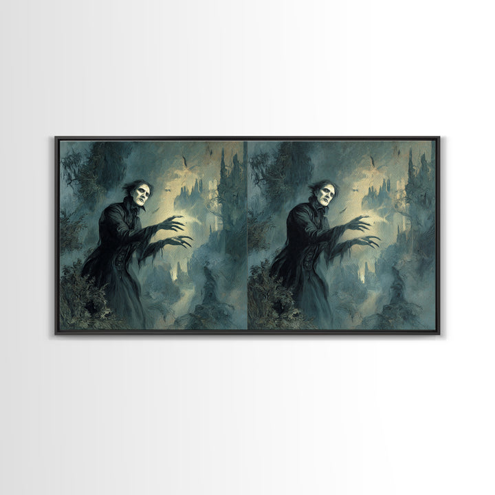The Haunted Hayride, Symbolist Gothic Landscape, Wide Panoramic Art, Dark Halloween Decor, Canvas Print, Halloween Wall Art