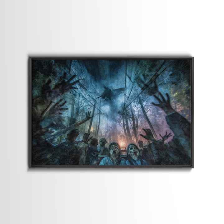 The Haunted Hayride, Expressionist Gothic Art, Landscape Wall Art, Dark Fantasy Wall Art, Framed Canvas Print, Halloween Wall Art