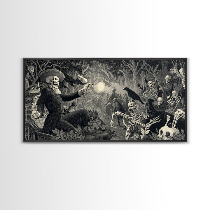 The Haunted Hayride, Macabre Folk Print Art, Wide Panoramic Art, Dark Halloween Decor, Canvas Print, Halloween Wall Art
