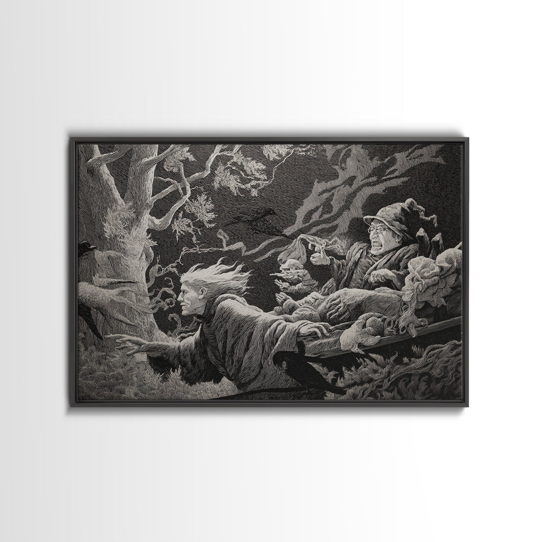 The Haunted Hayride, Victorian Macabre Art, Landscape Wall Art, Gothic Horror Wall Art, Framed Canvas Print, Halloween Wall Art