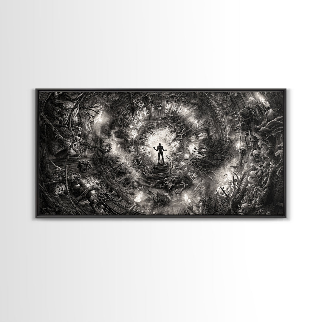 The Haunted Hayride, Biomechanical Horror Art, Wide Panoramic Art, Macabre Wall Art, Framed Canvas Print, Halloween Wall Art