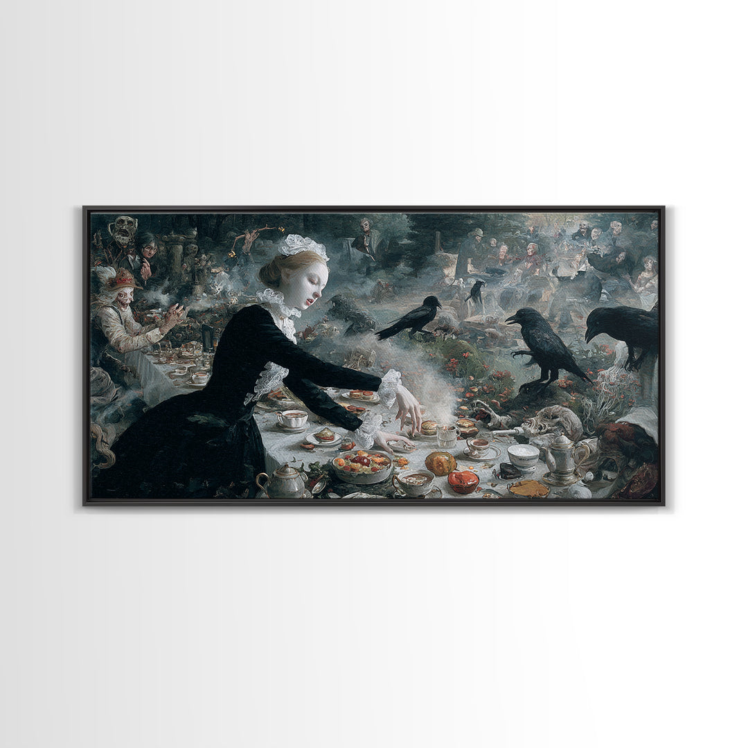 The Zombie Picnic, Medieval Grotesque Art, Wide Panoramic Art, Dark Halloween Decor, Canvas Print, Halloween Wall Art