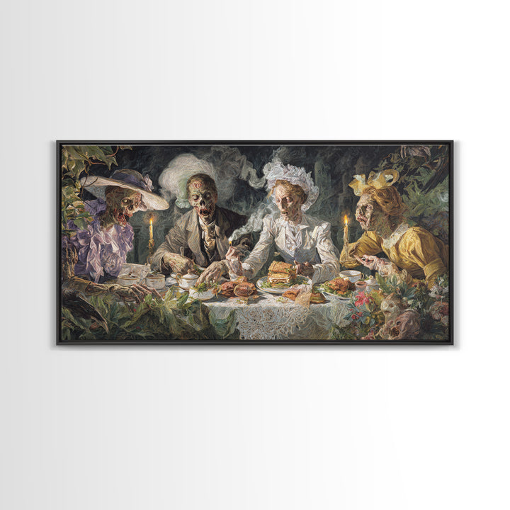 The Zombie Picnic, Dark Renaissance Art, Wide Panoramic Art, Dark Fantasy Wall Art, Framed Canvas Print, Halloween Wall Art