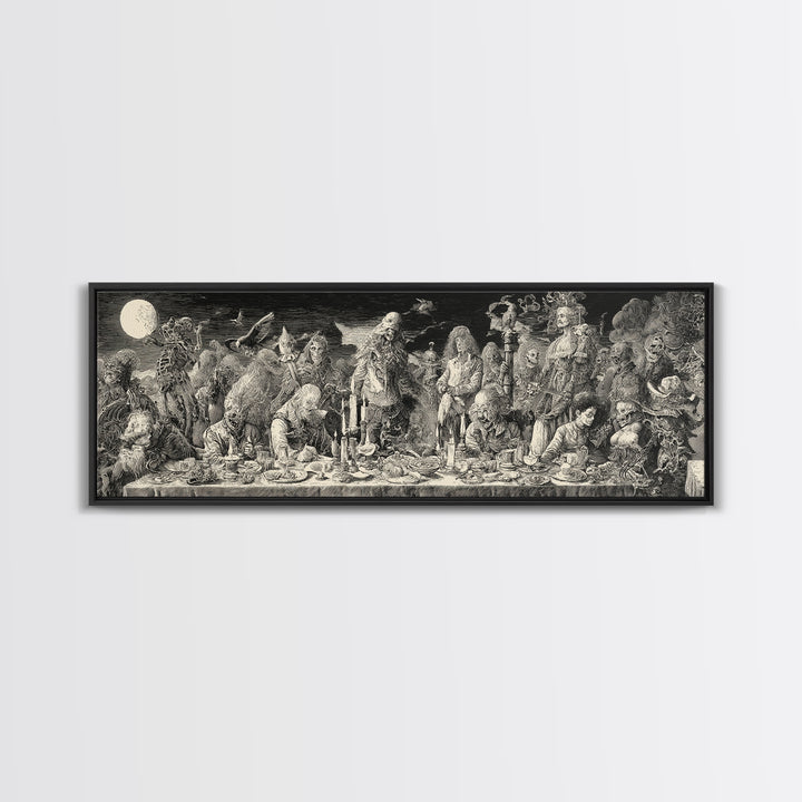 The Zombie Picnic, Renaissance Engraving Art, Extra Wide Wall Art, Dark Halloween Decor, Framed Canvas Print, Halloween Wall Art