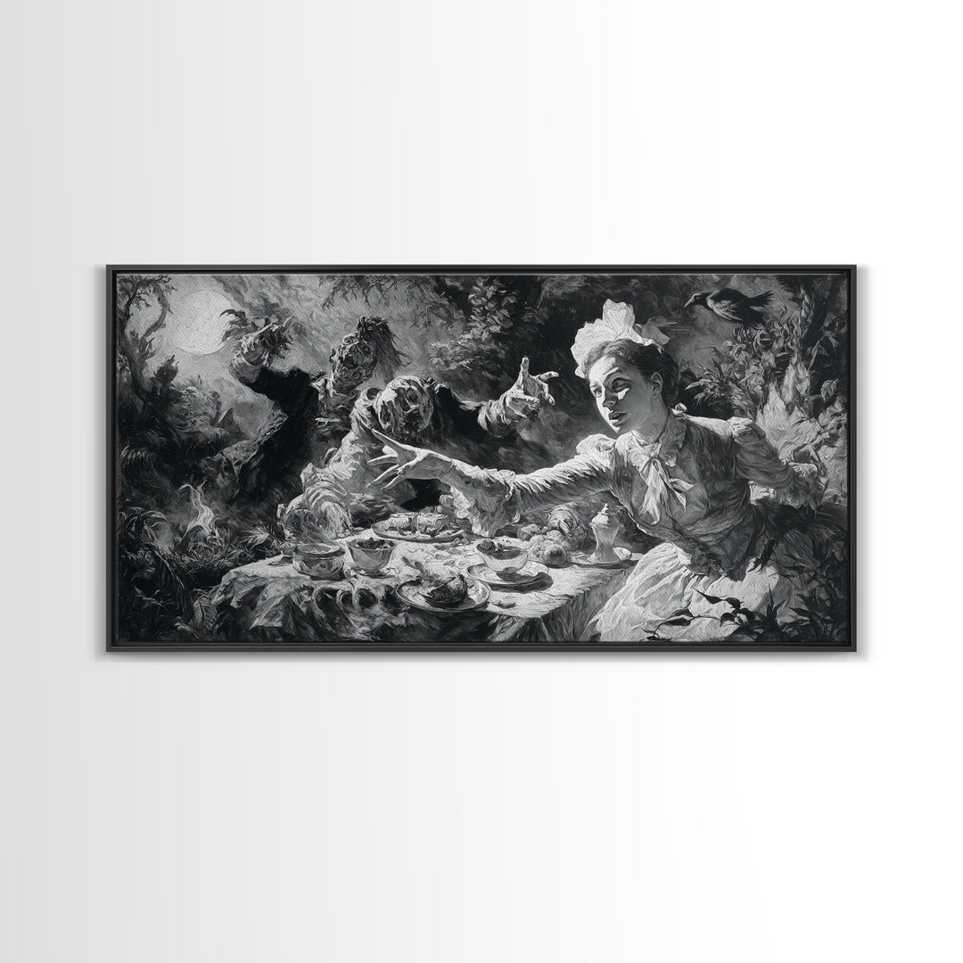 The Zombie Picnic, Dark Romantic Horror Art, Wide Panoramic Art, Gothic Horror Wall Art, Canvas Print, Halloween Wall Art