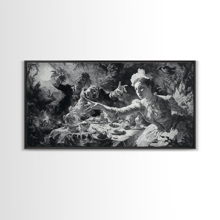 The Zombie Picnic, Dark Romantic Horror Art, Wide Panoramic Art, Gothic Horror Wall Art, Canvas Print, Halloween Wall Art