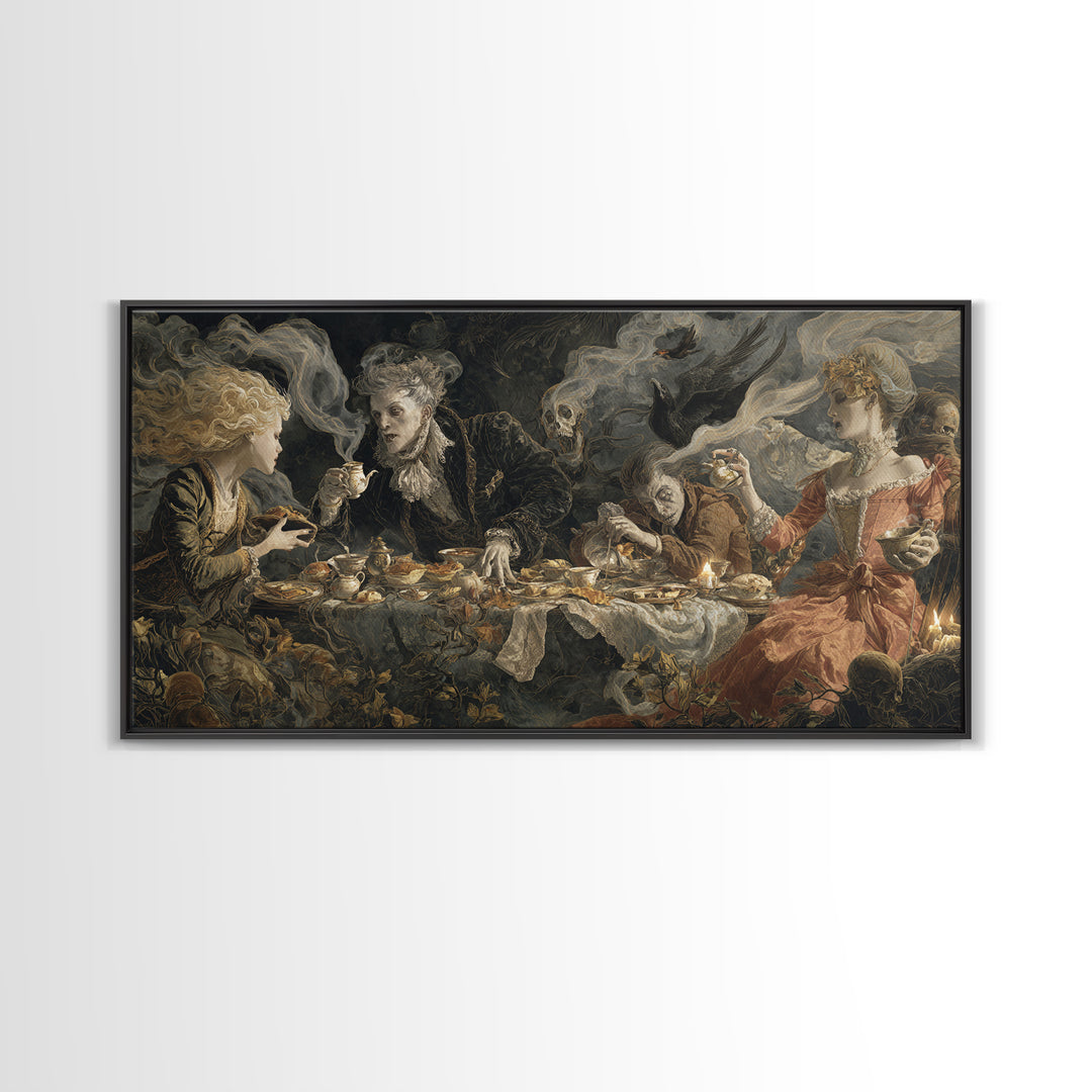 The Zombie Picnic, Gothic Nightmare Art, Wide Panoramic Art, Macabre Wall Art, Framed Canvas Print, Halloween Wall Art, Halloween Decor